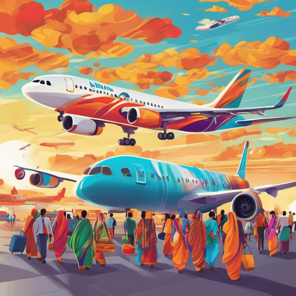 The cover image depicts a vibrant scene at an Indian airport, with a modern airplane parked on the tarmac against the backdrop of a colorful sunrise or sunset sky. In the foreground, we see a group of diverse passengers disembarking from the plane, carrying luggage and chatting animatedly. Indian cultural elements such as traditional attire, colorful saris, turbans, and vibrant patterns are showcased among the passengers. In the background, the airport terminal is bustling with activity, with signs indicating international destinations. The overall atmosphere is one of warmth, hospitality, and cultural richness, perfectly capturing the essence of international cabin crew etiquette in the Indian context.